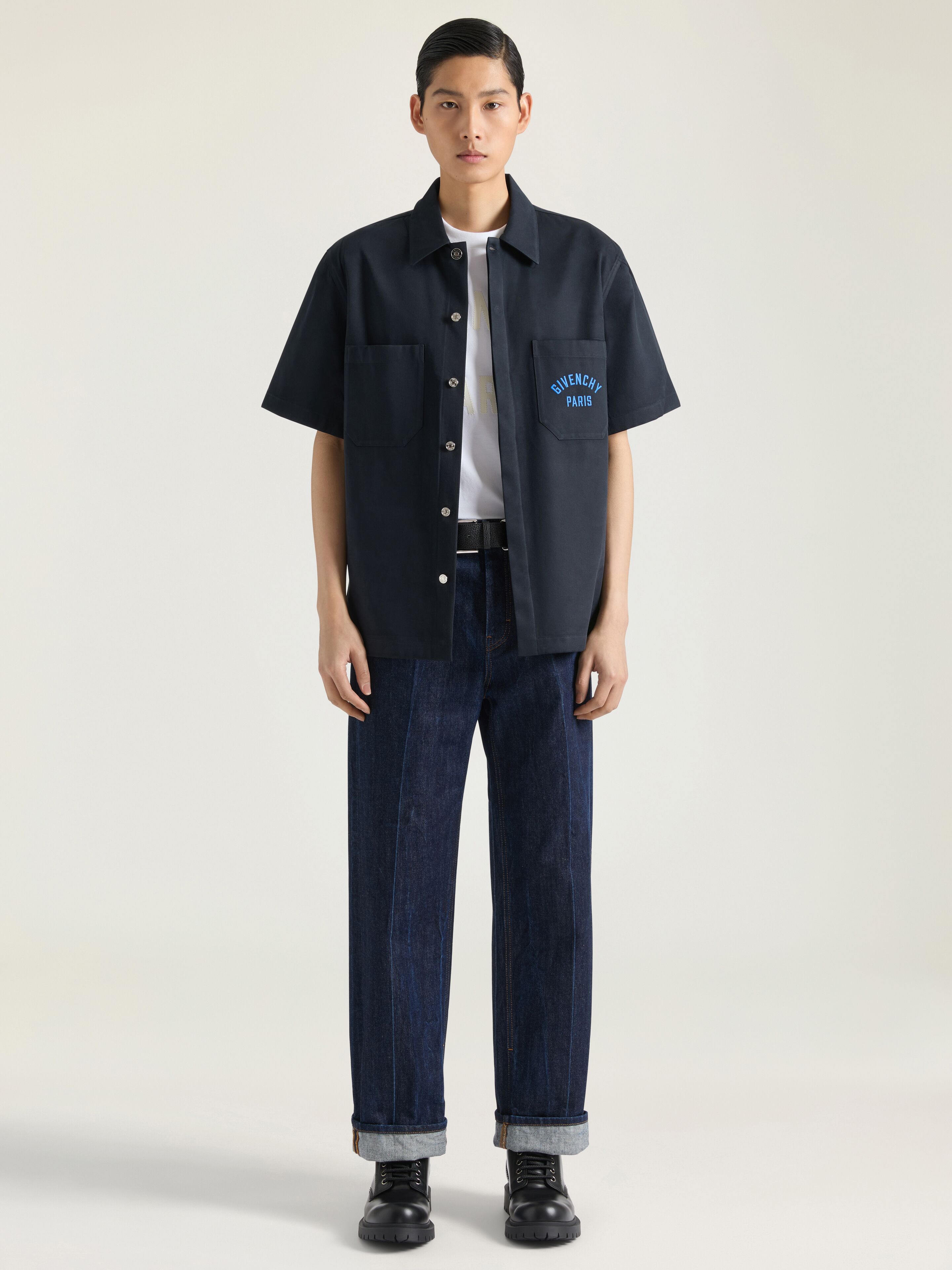 Shirt in cotton twill with GIVENCHY Paris patch pocket